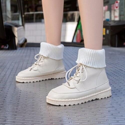 Large Size 35-43 New Versatile Flat Bottom Strap Classic Non-slip Knit Stitching Comfortable PU Fashion Womens Booties B20-55