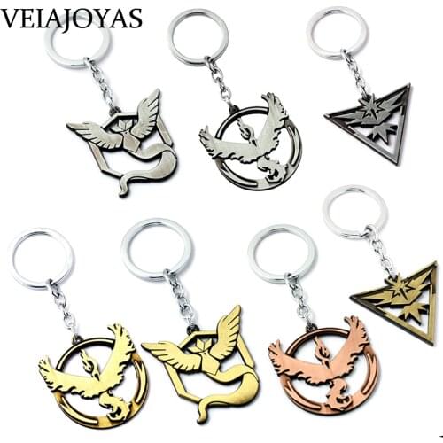 7 Types Anime Charms Keychains Hot Game Valor Instinct Mystic Logo Alloy Key Rings Holder Exquisite Birthday Gifts Souvenirs