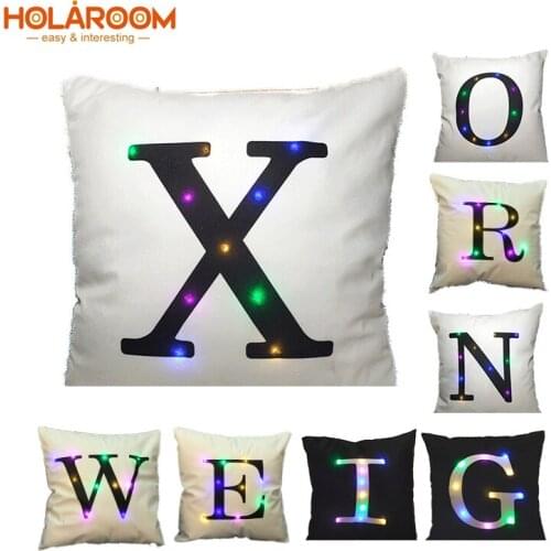 Alphabet LED Cushion cover lighting Letters Printed Pillows cover Decor Pillowcase Cushion cover Home Sofa Office Pillowcase