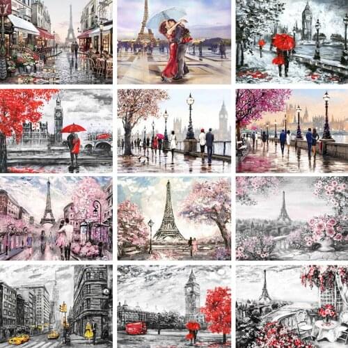DIY 5D Diamond Painting Landscape Cross Stitch Kit Full Square/Round Eiffel Tower Diamond Embroidery Mosaic Rhinestone Picture