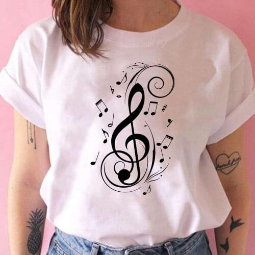 Beautiful Note Musical Print Women T shirts 2021 Womens O-Neck Camiseta Tee Shirt Fashion Leisucre Loose Hip Hop T-shirt