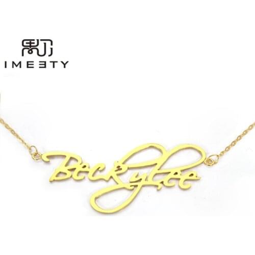 IMEETY personalized jewelry signature name necklace cursive signature necklace with any name handmade script nameplate necklace