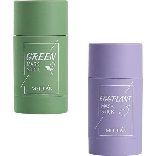 Green Tea Eggplant Face Mask Stick Oil Control Anti-Acne Moisturizer Hydrating Whitening Facial Skin Car Clean Face Solid Mask