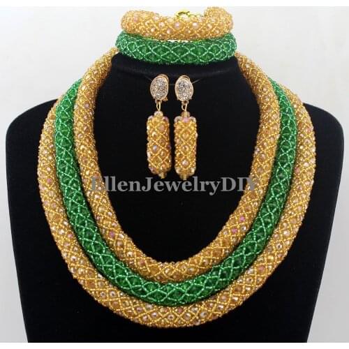 Handmade Statement Necklace Crystal Women Necklaces Costume Jewelry Nigerian Wedding beads African Beads Jewelry Set W12689