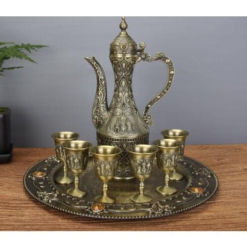 Metal Wine Set/Tea Set 12" Plate Copper Bronze Plated Fashion Zinc Alloy Wine Set, 1 Set=1 Plate+1 Pot+6 Cups