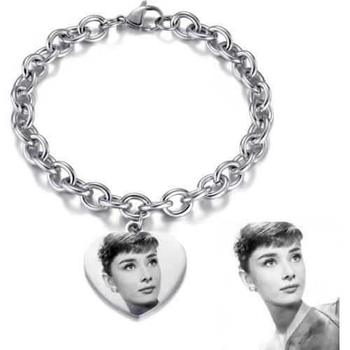 Fashion Personalized Bracelet For Women Stainless Steel Heart Charm Femme Jewelry Engraving Photos Name Braceelts 2020