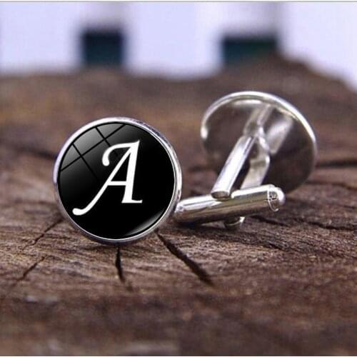 Mens Fashion A-Z Single Alphabet Cufflinks Silver Color Letter Cuff Button for Male Gentleman Shirt Wedding Cuff Links Gifts