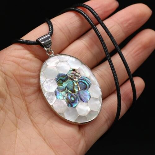 Natural Shell Necklace With Egg-Shaped Pendant Leather Cord 2MM Charms For Elegant Women Love Romantic Gift