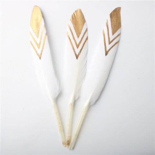 Dipped Gold Duck Feathers Goose Feathers for Crafts 10-15CM/4-6inch White Natural Pheasant Feathers for Jewelry Making Carniva
