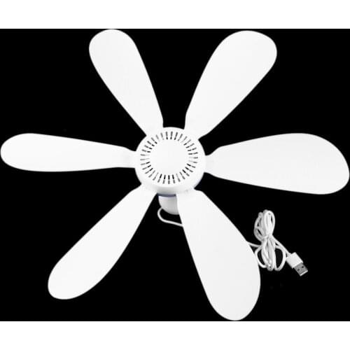 Silent 6 Leaves USB Powered Ceiling Canopy Fan with Remote Control Timing 4 Speed Hanging Fan for Camping Bed Tent C5AE