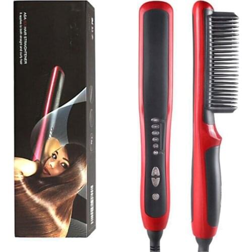 Dropshipping Hair Straightener Durable Electric Straight Hair Comb Brush LCD Heated Ceramic Hair Beard Straightening Brush EU US