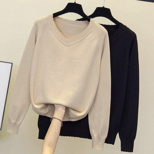 2021 Autumn And Winter New Womens Pullover Solid Sweater Korean Style Oversized Pull Jumper Long Sleeve Sweater Top 4XL