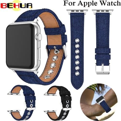 Watch band for apple watch series 1 2 3 strap belt for iwatch canvas with Connector buckle modern style dark denim blue jean