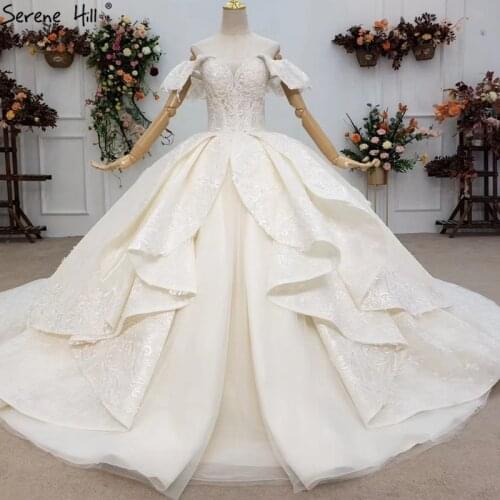 Ivory Beading Ruffles Luxury Sexy Wedding Dresses 2020 Off Shoulder Dubai High-end Bridal Gowns HX0178 Custom Made