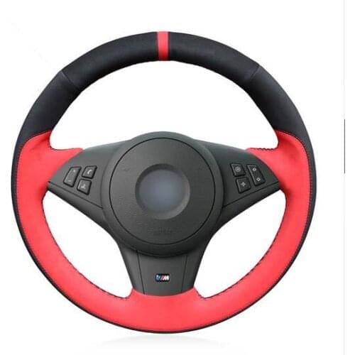 DIY Red Leather Car Steering Wheel Cover For BMW E60 530d 545i 550i E61 Touring 2005-2009 E63 E64 630i 645Ci 650i
