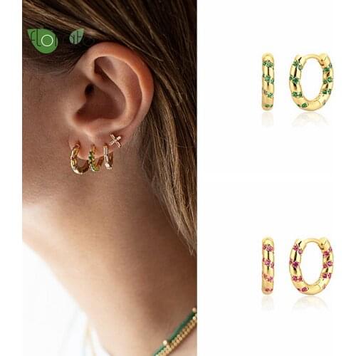 100% Real 925 Sterling Silver Circel Earring Colorful Pave Zircon Hoop Earrings for Women CZ Pendientes Brincos joyeria