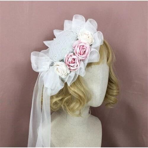 Handmade Lolita Lace Flower Gothic Rose Hairpin Top Hat Side Clip Headdress Hair Accessories D699