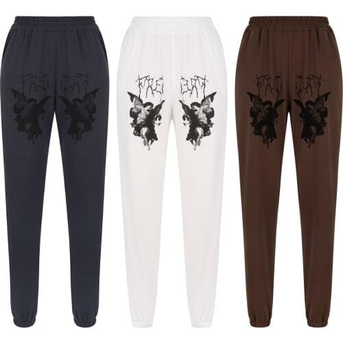 Y2K Loose Jogger Sports Pants Angel Printed Pattern Pocket Trousers Elastic Waist Sweatpants Men Women Hip Hop Casual Streetwear
