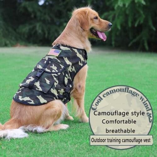 Dog Tactical Camouflage Vest Spring And Summer Models Oxford Cloth Army Green For Large And Medium Dog Labrador Pet Supplies