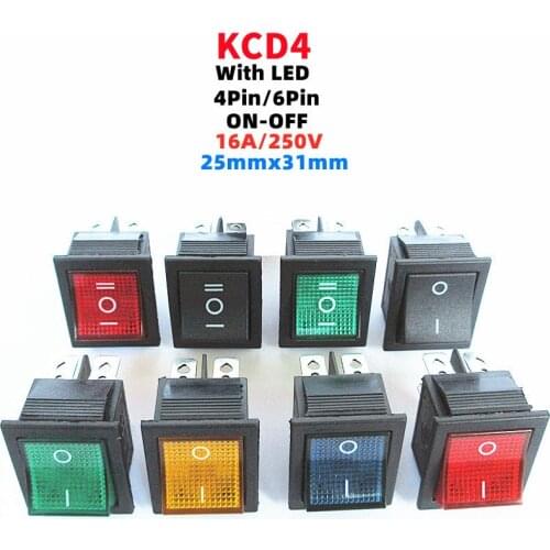 1pcs KCD4 Rocker Switch ON-OFF 2 Position 4 Pins / 6 Pins Electrical equipment With Light Power Switch 16A 250VAC/ 20A 125VAC