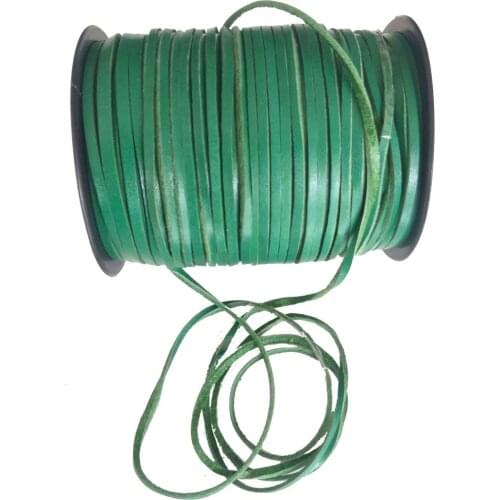 Green Color Real leather 3 mm ribbon Leather rope