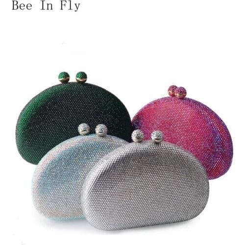 Women Evening Bag AB/Silver Wedding Party Bags Diamond Rhinestone Clutches Crystal Bling Rose Red Clutch Bags Purses