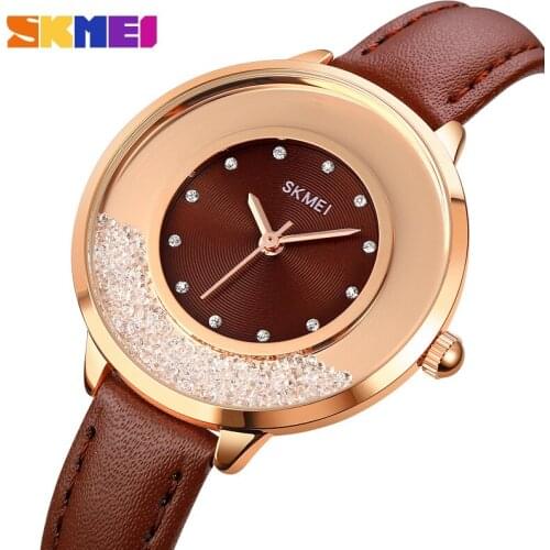 SKMEI Fashion Women Quartz Elegant Textured Waterproof Wristwatch Luxury Leather Strap Female Ladies Watches Gift Reloj Mujer