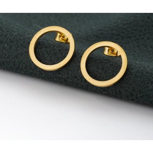 V Attract Geometric Simple Open Circle Stud Earrings Women Vintage Jewelry Stainless Steel Midi Round Pendientes Bijoux Femme