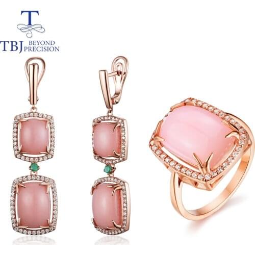 Opal jewelry set natural pink opal match emerald 925 sterling silver ring and earring fine jewelry for women new style 2020