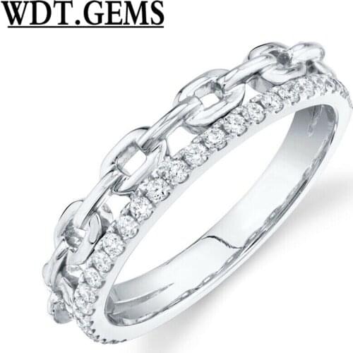 Diamond Link Chain Ring 10K White Gold Womens Cable Band Natural Round Cut