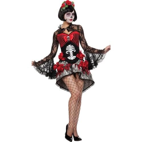 Adult Cosplay Skeleton Ghost Zombie Bride Halloween Womens Horror Fancy Dress