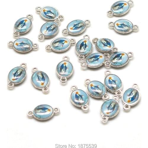18*10 mm Blue Mary Catholic Two Holes Connector Madonna Used in Rosary Bracelets