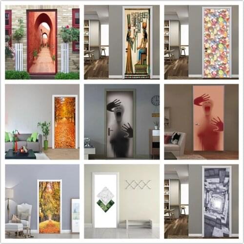 3d Black Geometric Door Sticker Home Decor Self Stick Wallpaper Waterproof Renovation Poster Wallpaper On The Door Decals DIY