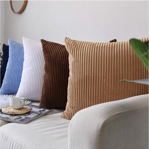 45*45cm Nordic Pure Sofa Pillow Cushion Cover Fashion Corduroy Stripes Office Waist Pillowcase