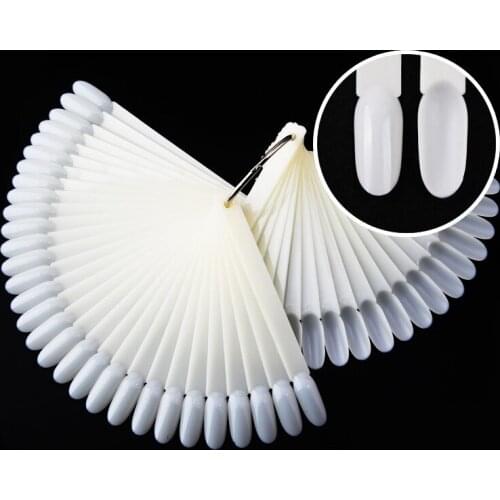 50pcs False Nail Tips Fake Nail Art Fan Shaped Palette Card Display Acrylic Practice Color Chart For Nail Polish With Ring Clear