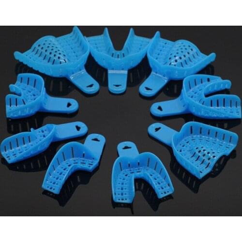 9Pcs/set Blue Plastic Impression Trays Denture Instrument For Dentist Clinic