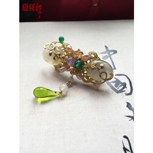 Agate Pinchcock Colored Glaze Tassel Hair Stick Vintage Chinese Handmade Hair Jewelry Hanfu Cos Hair Accessory Hairgrip