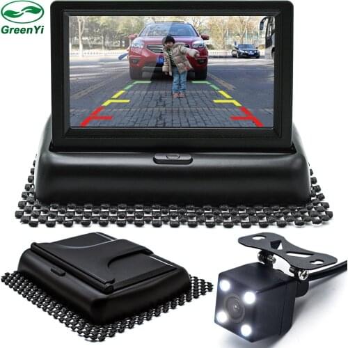 GreenYi Auto Parking Assistance LED Night Vision Car CCD Rear View Camera With 4.3 inch Color Car Video Foldable Monitor Camera