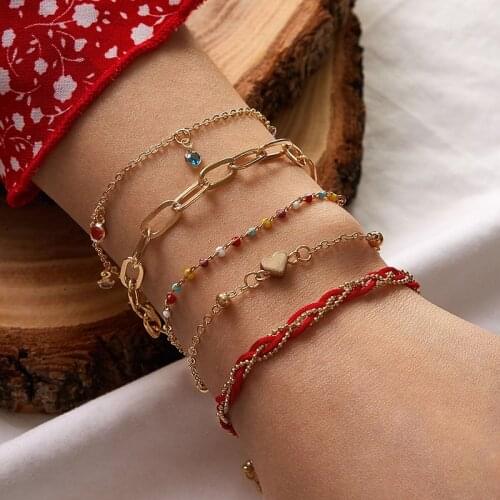 Tocona 5pcs/set Colorful Bead Bracelets for Women Luxury Crystal Stone Tassel Rope Adjustable Party Jewelry Accessories 10259