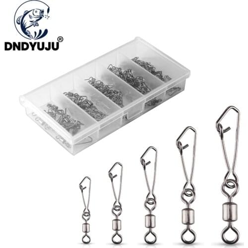 DNDYUJU 100pcs Stainless Steel Fishing Connector Pin Bearing Rolling Swivel 4#-12# Fishing Lure Hook Link Tackle Accessories