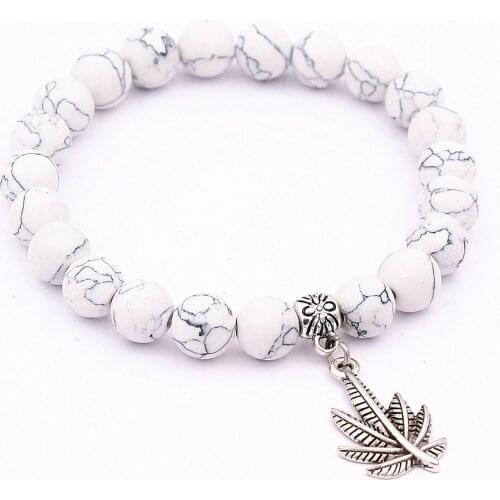 DGW Leaf Charm Distance Bracelet Matte Onyx Beaded Bracelet for Men Women Trendy Handmade plant Jewelry Pulsera Hombre