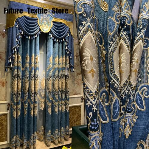 European and American Luxury High Quality Elegant Beige Chenille Embroidered Blackout Curtains for Living Room Windows Bedroom