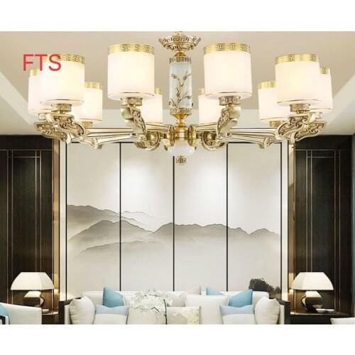 New Chinese style chandelier all copper and jade hall bedroom dining room Chinese style living room lamp