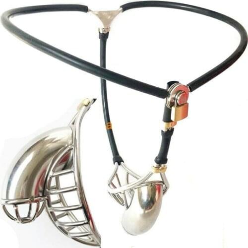 Manyjoy Male Half-hollowed Chastity Belt Invisible Pants Stainless Steel Chastity Cage Metal Penis Ring Cock Cages Sex Toys Lock