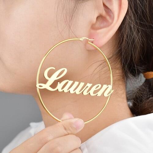 Fashion 20mm-100mm Custom Hoop Earring For Women Stainless Steel Personalized Name Earring Birthday Gift