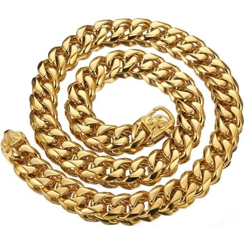 Fashion Mens Necklaces Chains High Quality Stainless Steel Gold Color Necklace for Men Women Curb Cuban Jewelry 12/15mm