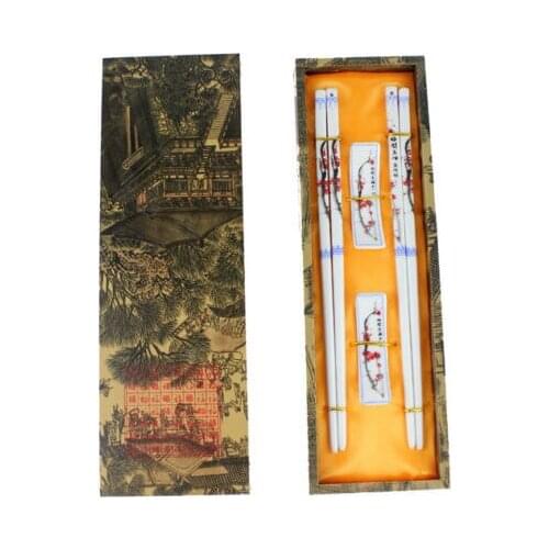 New 2Pairs Chinese Handmade Vintage Porcelain Chopsticks And Brackets Gift Set