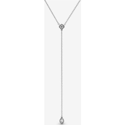 Clear CZ Geometric Shapes Y Pendant Necklace 925 Sterling Silver Jewelry Choker Necklaces for Women Silver Chain Collier Female