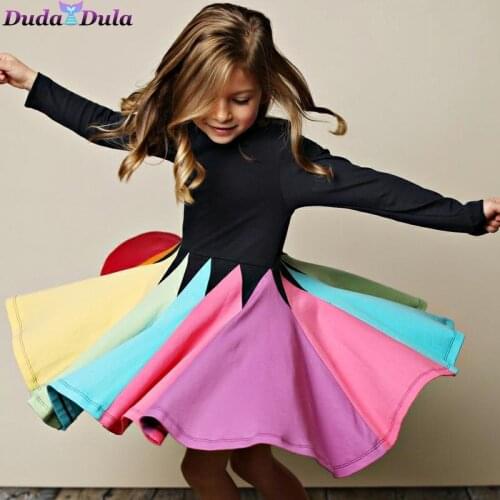 Girls Dress childrens clothes girls long sleeve unicorn dress spring autumn embroidered pocket rainbow vestidos Dress For Girls