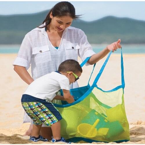 Portable Mesh Beach Bag and Tote for Sand Toys Foldable Lightweight Kids Baby Travel Towels Sand Away Organizer Storage Net Bags
